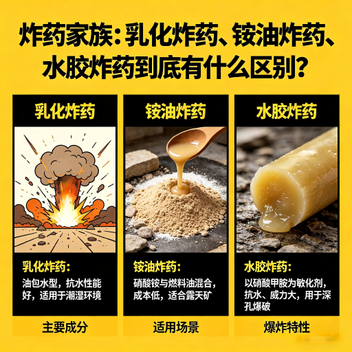 崇仁炸药家族：乳化炸药、铵油炸药、水胶炸药到底有什么区别？